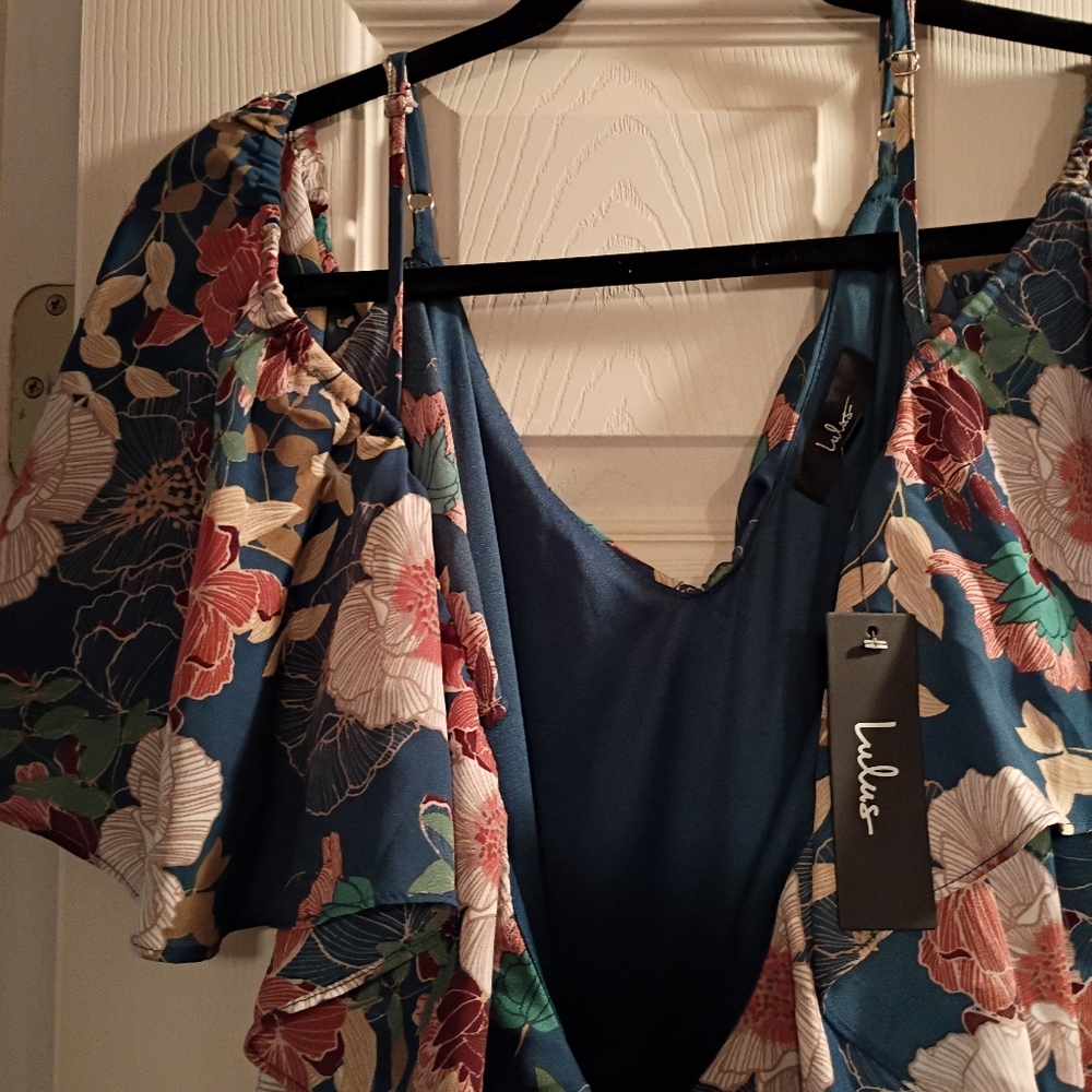 NWT Lulu's Floral Of Shoulder Chiffon Wrap Dress - Picture 3 of 11